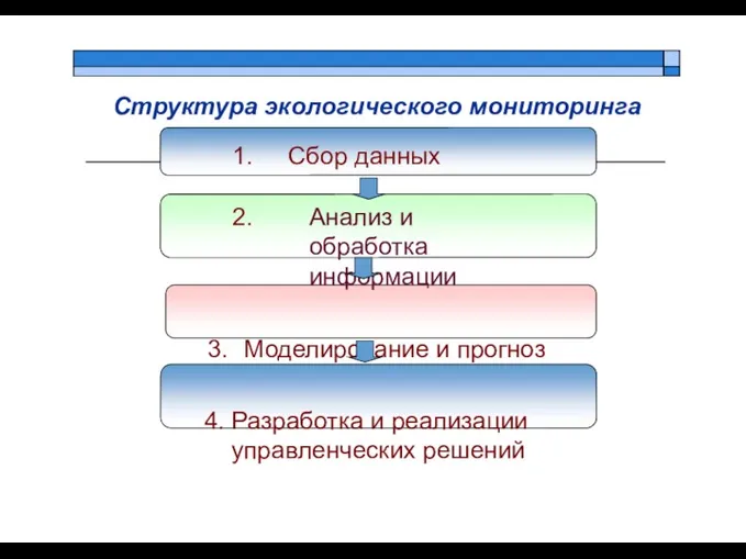 Структура экологического мониторинга Сбор данных Анализ и обработка информации Моделирование