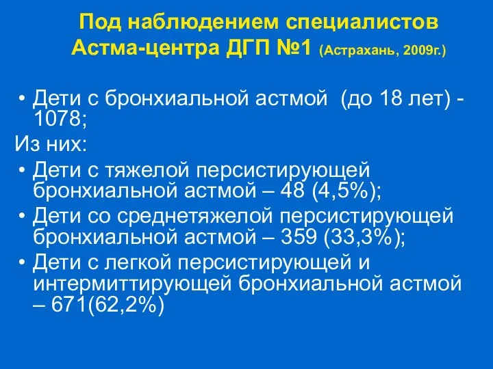 Под наблюдением специалистов Астма-центра ДГП №1 (Астрахань, 2009г.) Дети с