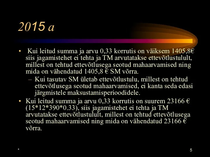 * 2015 a Kui leitud summa ja arvu 0,33 korrutis