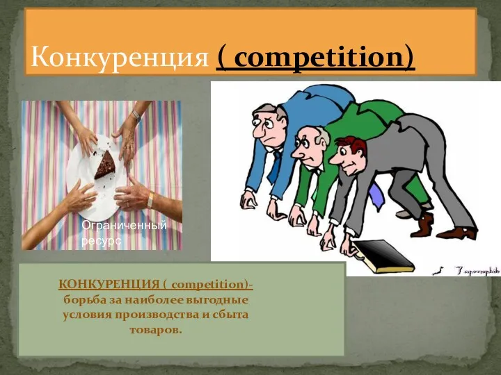 Конкуренция ( competition) Ограниченный ресурс КОНКУРЕНЦИЯ ( competition)- борьба за