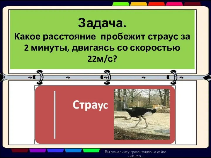 Задача. Какое расстояние пробежит страус за 2 минуты, двигаясь со