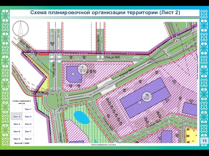 13 Схема планировочной организации территории (Лист 2) Схема совмещения листов