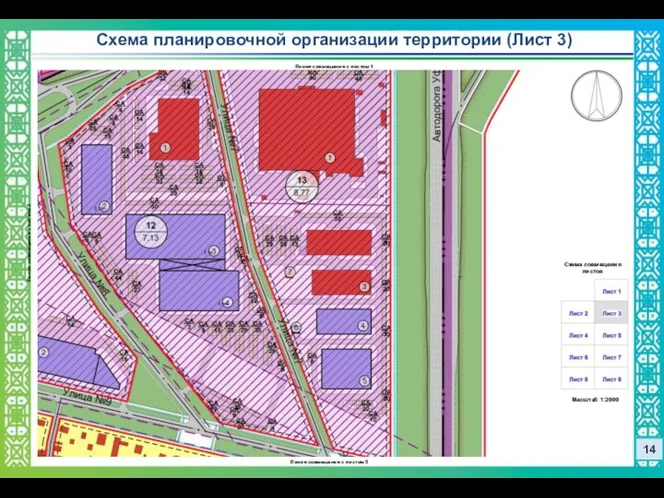 14 Схема планировочной организации территории (Лист 3) Схема совмещения листов