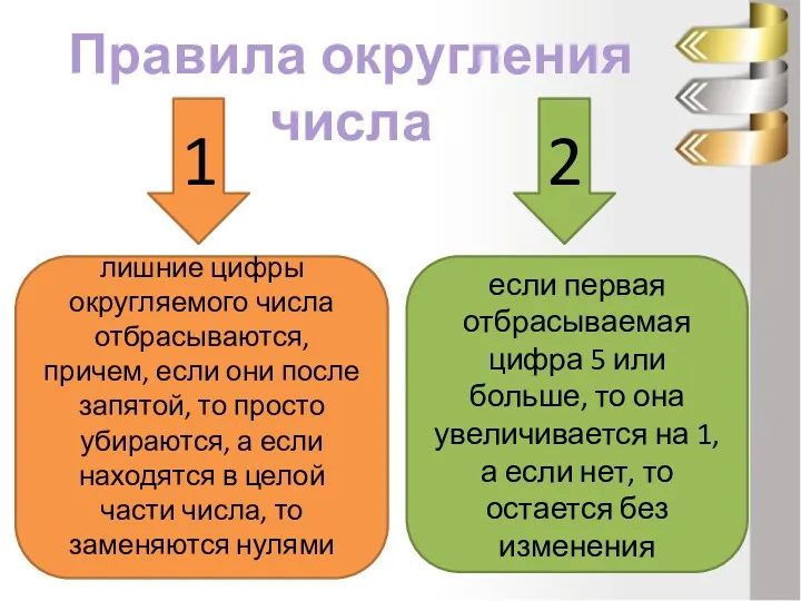 лишние цифры округляемого числа отбрасываются, причем, если они после запятой,