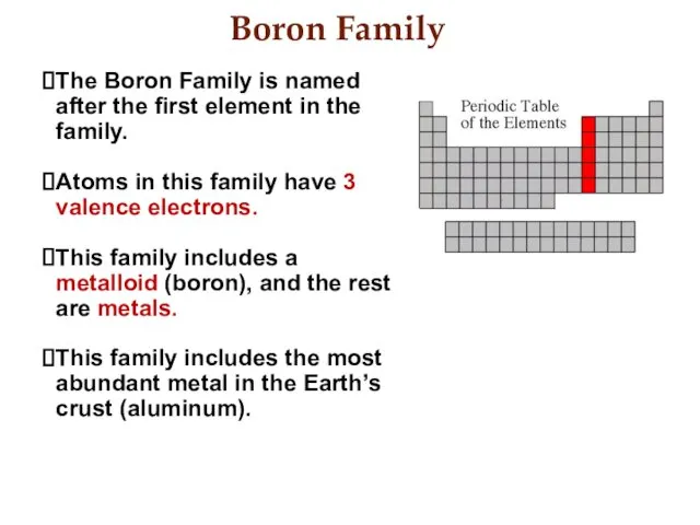 Boron Family The Boron Family is named after the first