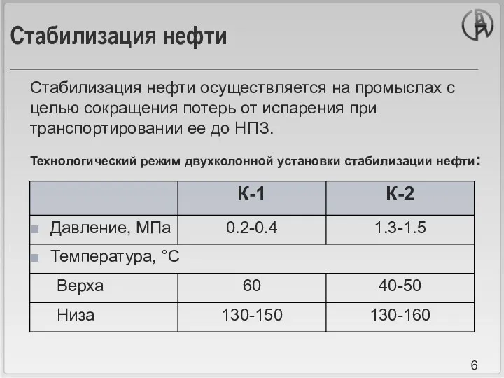 Стабилизация нефти Стабилизация нефти осуществляется на промыслах с целью сокращения