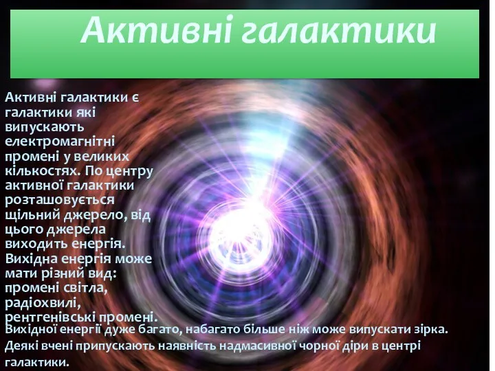 Активні галактики є галактики які випускають електромагнітні промені у великих