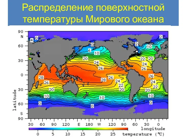 Распределение поверхностной температуры Мирового океана