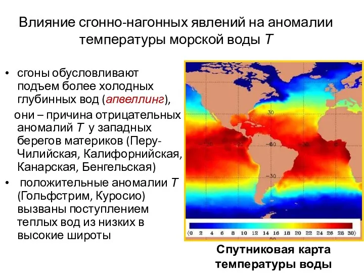 Влияние сгонно-нагонных явлений на аномалии температуры морской воды Т сгоны