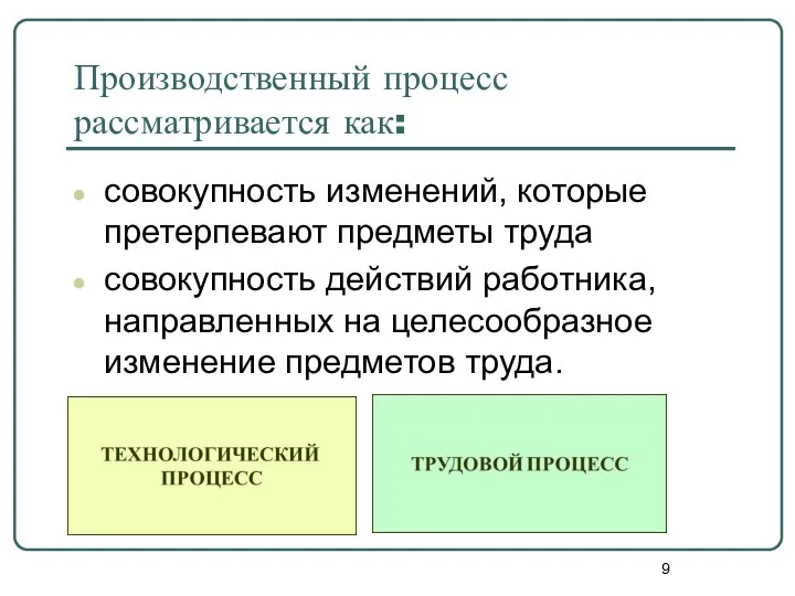 Производственный процесс рассматривается как: совокупность изменений, которые претерпевают предметы труда