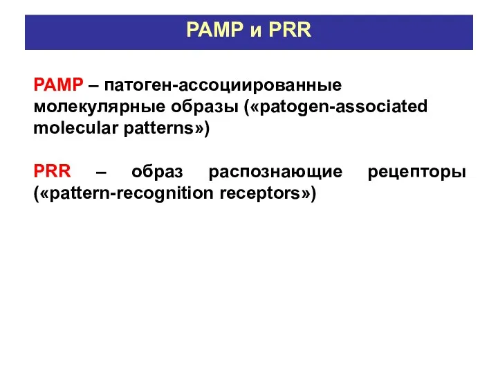 РАМР и РRR РАМР – патоген-ассоциированные молекулярные образы («patogen-associated molecular