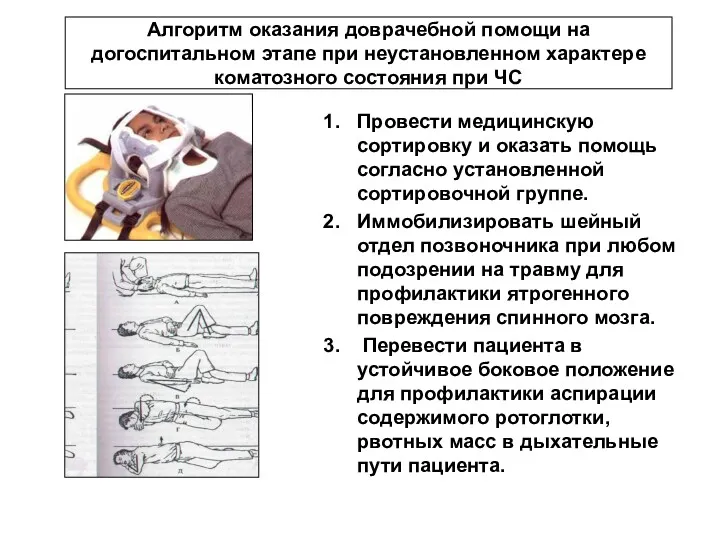 Алгоритм оказания доврачебной помощи на догоспитальном этапе при неустановленном характере