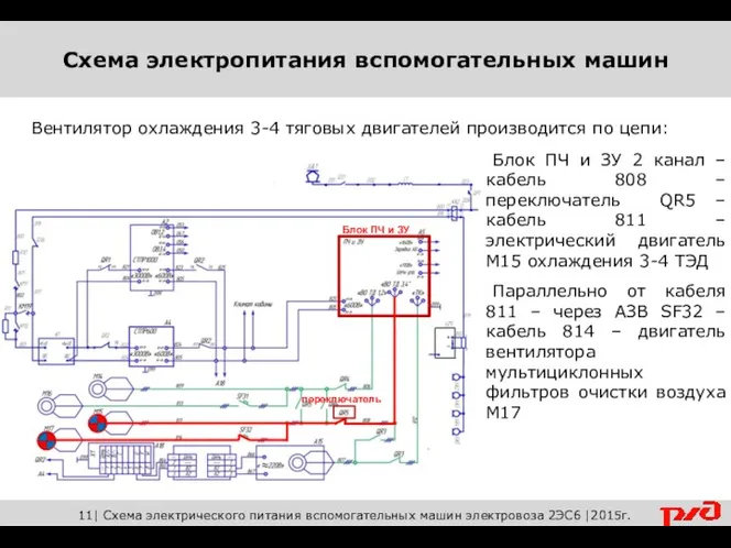 Вентилятор охлаждения 3-4 тяговых двигателей производится по цепи: Блок ПЧ