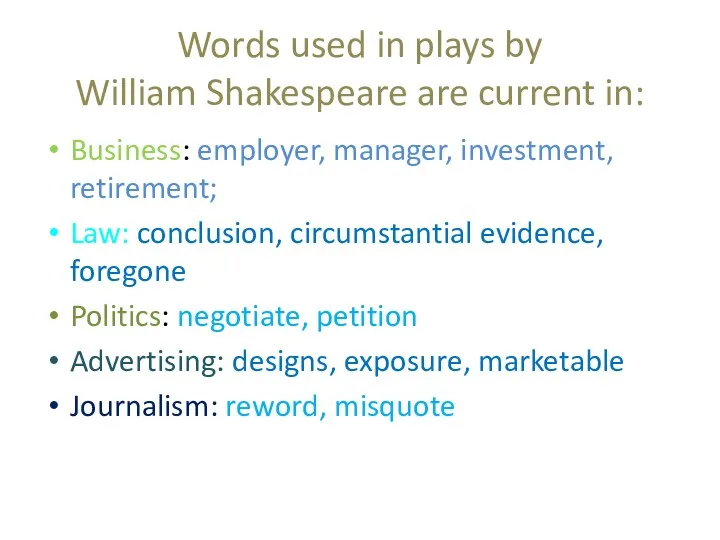 Words used in plays by William Shakespeare are current in: