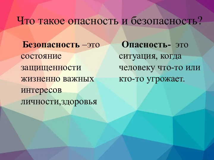 Что такое опасность и безопасность? Безопасность –это состояние защищенности жизненно