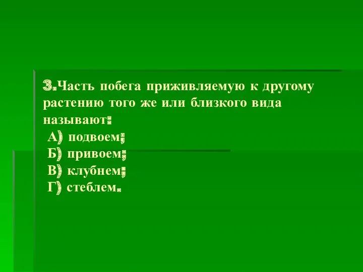 3.Часть побега приживляемую к другому растению того же или близкого