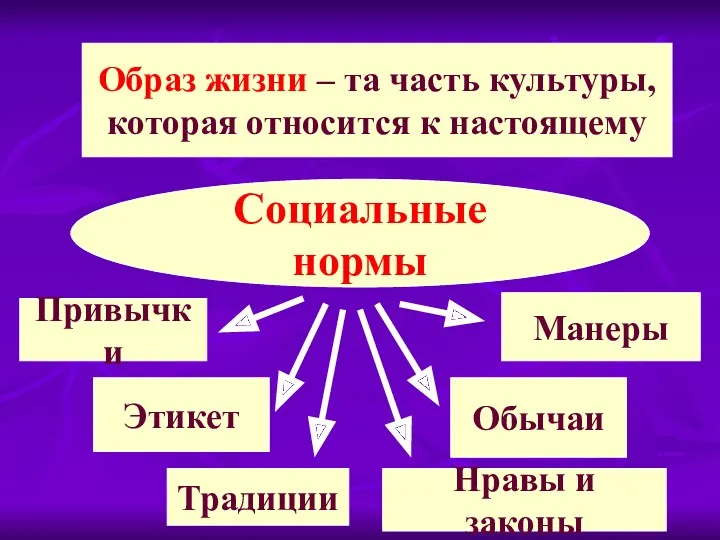 Образ жизни – та часть культуры, которая относится к настоящему