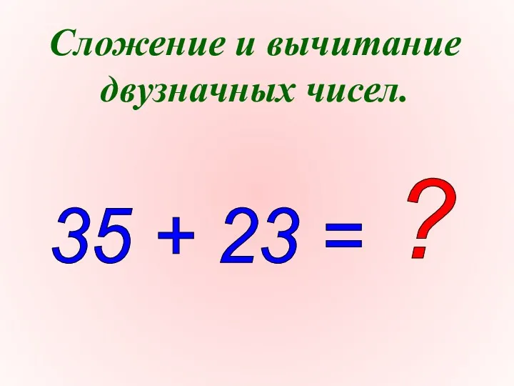 35 + 23 = ? Сложение и вычитание двузначных чисел.
