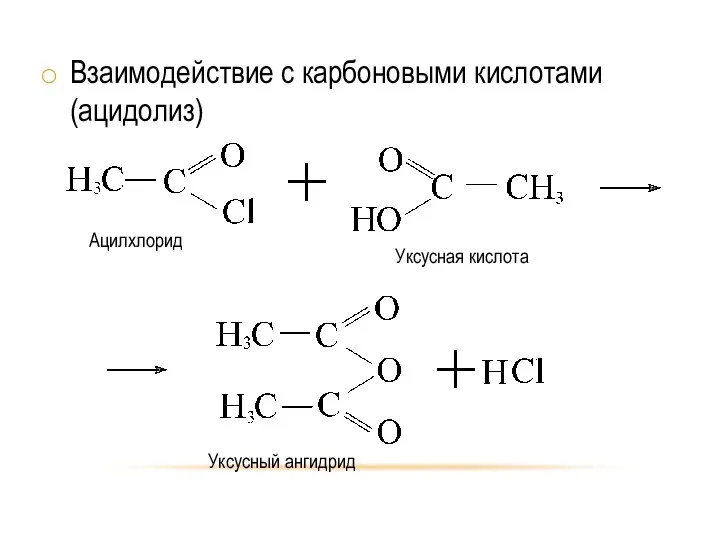 Взаимодействие с карбоновыми кислотами (ацидолиз)