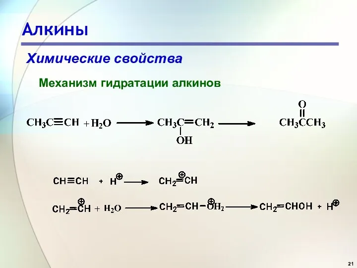 Алкины Механизм гидратации алкинов Химические свойства