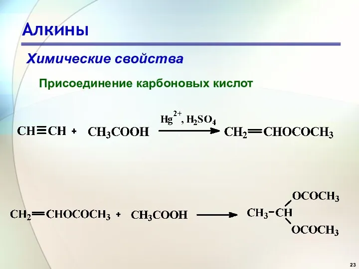Алкины Химические свойства Присоединение карбоновых кислот