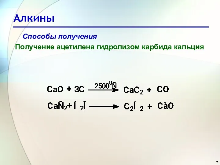 Алкины Способы получения Получение ацетилена гидролизом карбида кальция