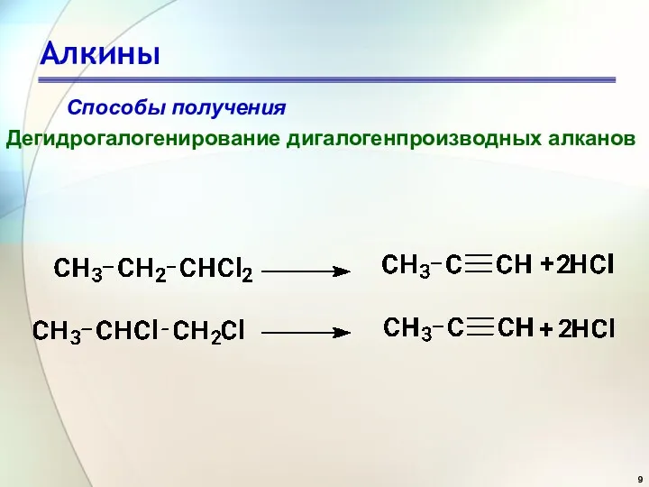 Алкины Способы получения Дегидрогалогенирование дигалогенпроизводных алканов