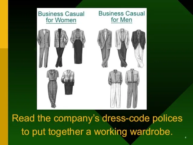 Read the company’s dress-code polices to put together a working wardrobe. 4