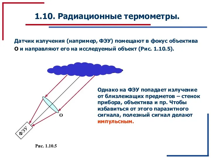 1.10. Радиационные термометры. Датчик излучения (например, ФЭУ) помещают в фокус