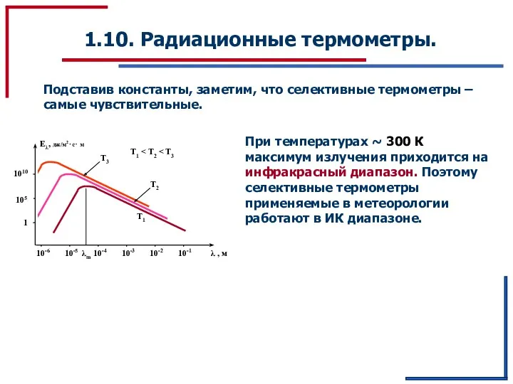 1.10. Радиационные термометры. Подставив константы, заметим, что селективные термометры –