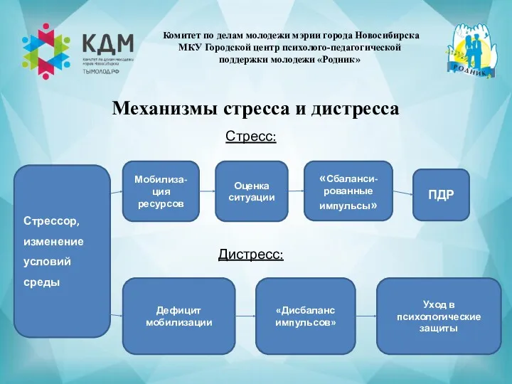 Механизмы стресса и дистресса Стресс: Дистресс: Мобилиза-ция ресурсов Стрессор, изменение