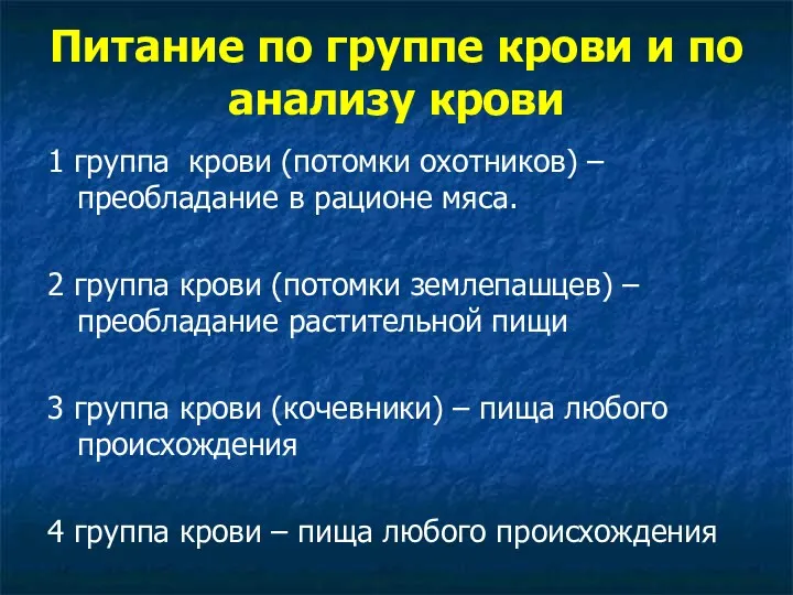 Питание по группе крови и по анализу крови 1 группа