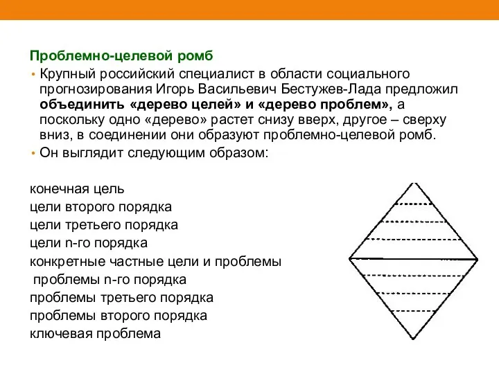 Проблемно-целевой ромб Крупный российский специалист в области социального прогнозирования Игорь