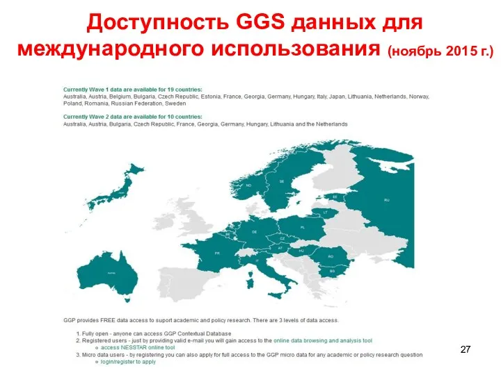 Доступность GGS данных для международного использования (ноябрь 2015 г.)