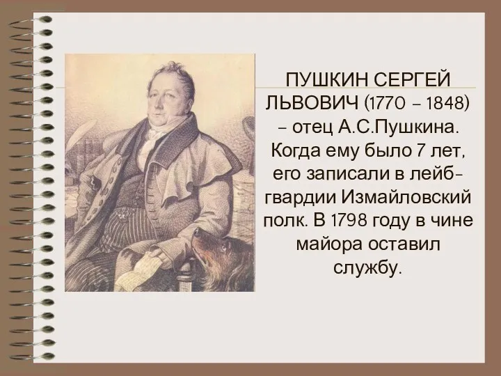 ПУШКИН СЕРГЕЙ ЛЬВОВИЧ (1770 – 1848) – отец А.С.Пушкина. Когда ему было 7