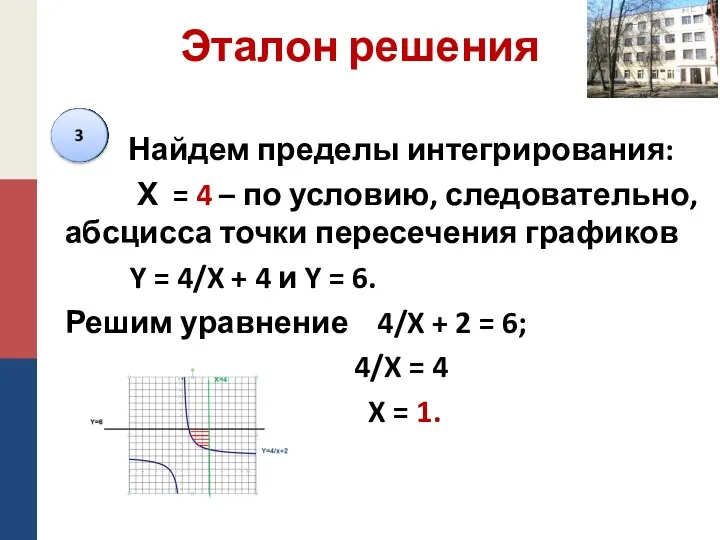 Эталон решения Найдем пределы интегрирования: Х = 4 – по