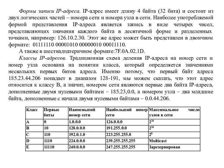 Формы записи IP-адреса. IP-адрес имеет длину 4 байта (32 бита)