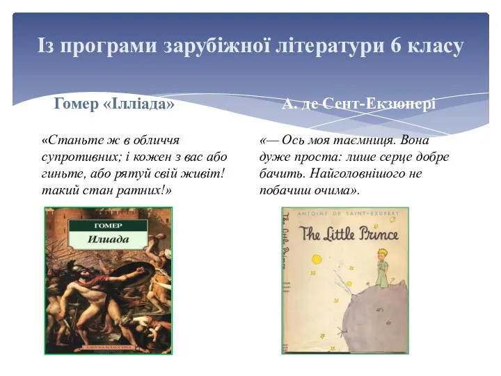 Із програми зарубіжної літератури 6 класу Гомер «Ілліада» «Станьте ж