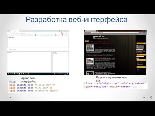 Разработка веб-интерфейса Каркас веб-интерфейса Каркас с примененным CSS