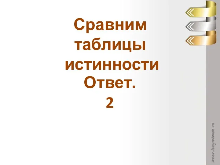 Сравним таблицы истинности Ответ. 2