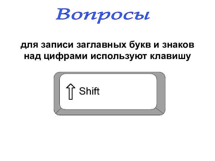 для записи заглавных букв и знаков над цифрами используют клавишу Вопросы