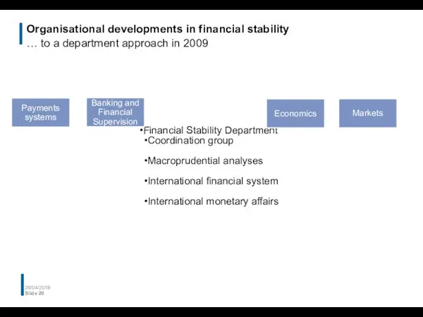 Organisational developments in financial stability … to a department approach