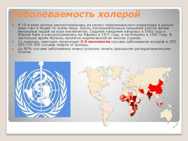 Заболеваемость холерой В 19-м веке холера распространилась из своего первоначального