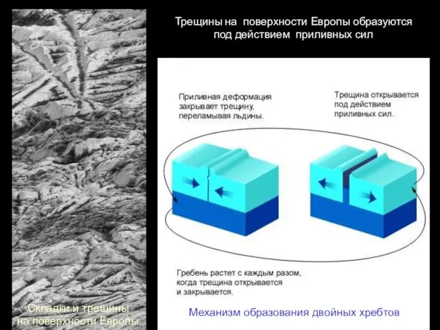 Трещины на поверхности Европы образуются под действием приливных сил Складки