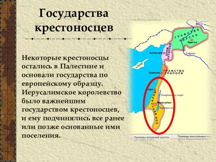 Некоторые крестоносцы остались в Палестине и основали государства по европейскому