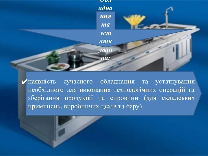 Обладнання та устаткування: наявність сучасного обладнання та устаткування необхідного для