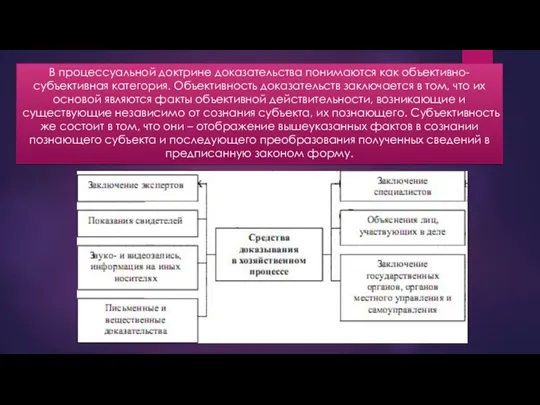 В процессуальной доктрине доказательства понимаются как объективно-субъективная категория. Объективность доказа­тельств