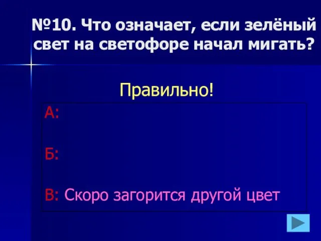 №10. Что означает, если зелёный свет на светофоре начал мигать?