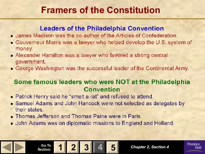 Framers of the Constitution Chapter 2, Section 4 2 3 1 5