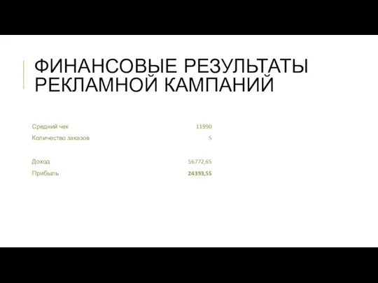 ФИНАНСОВЫЕ РЕЗУЛЬТАТЫ РЕКЛАМНОЙ КАМПАНИЙ